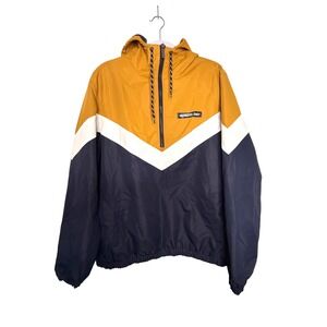 Members Only Mens XL Colorblock Chevron Anorak Windbreaker Jacket Yellow Navy